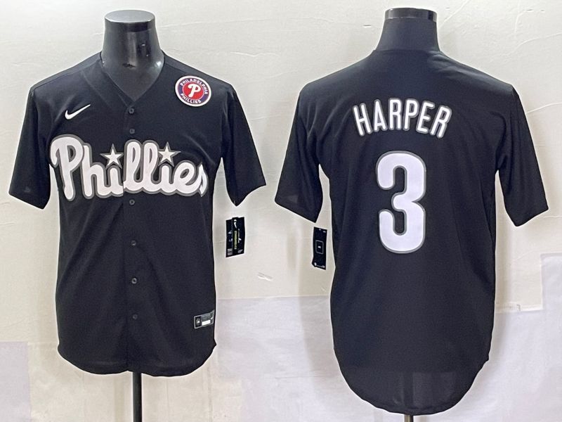 Men 2025 Philadelphia Phillies #3 Harper Black Fashion Nike MLB Jersey style 7047